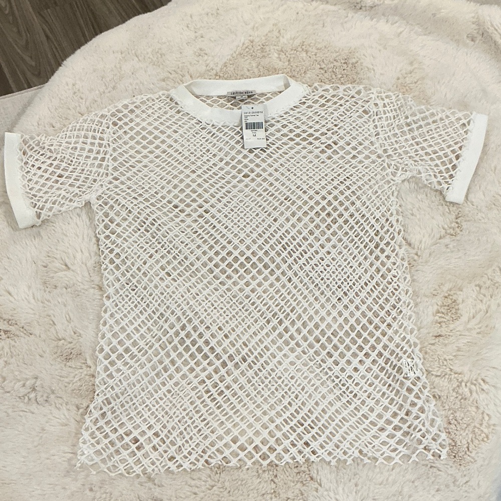 Fashion Nova Ivory Mesh Short Sleeve Top